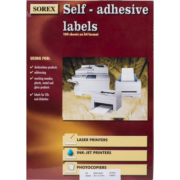 Etichete autoadezive albe, colturi drepte, 189/A4, 25.4 x 10mm, 100 coli/top, SOREX